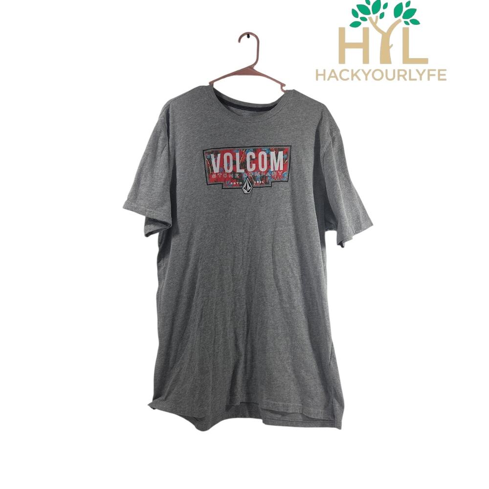 Volcom Light Blue Cotton Polyester Graphic Logo Crew Neck Men's XL T-Shirt